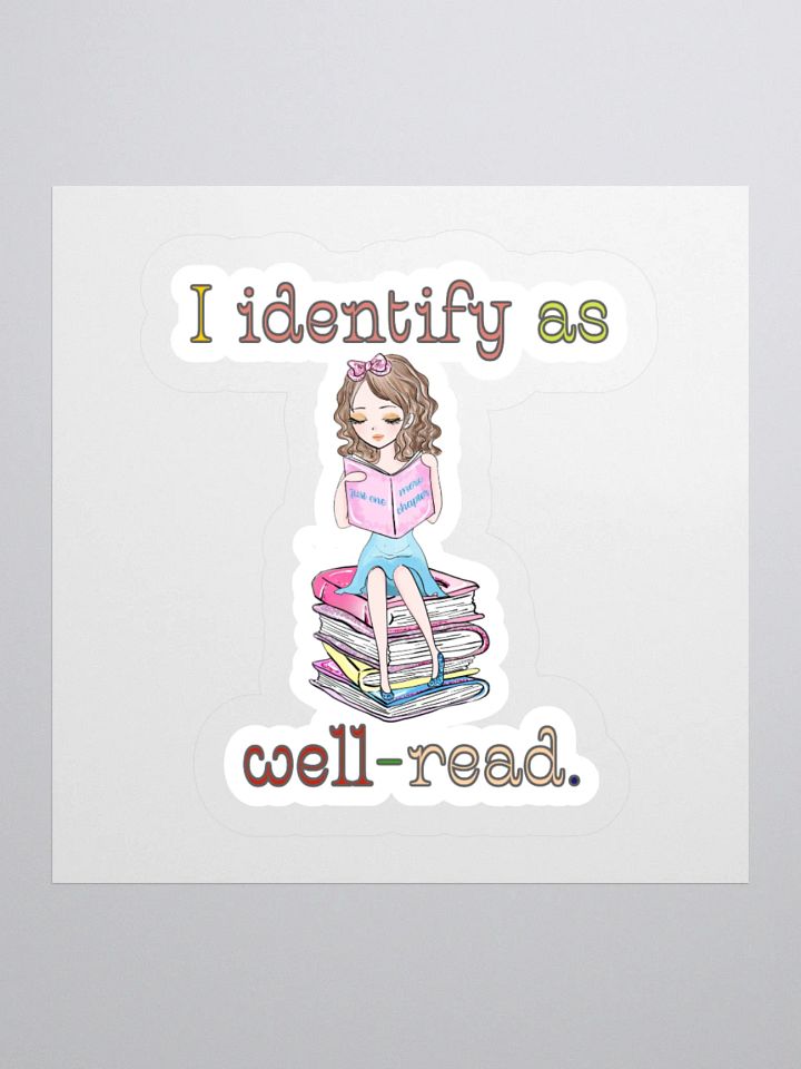 I Identify As Well-Read (Girl Sitting on a Stack of Books) Sticker product image (1)