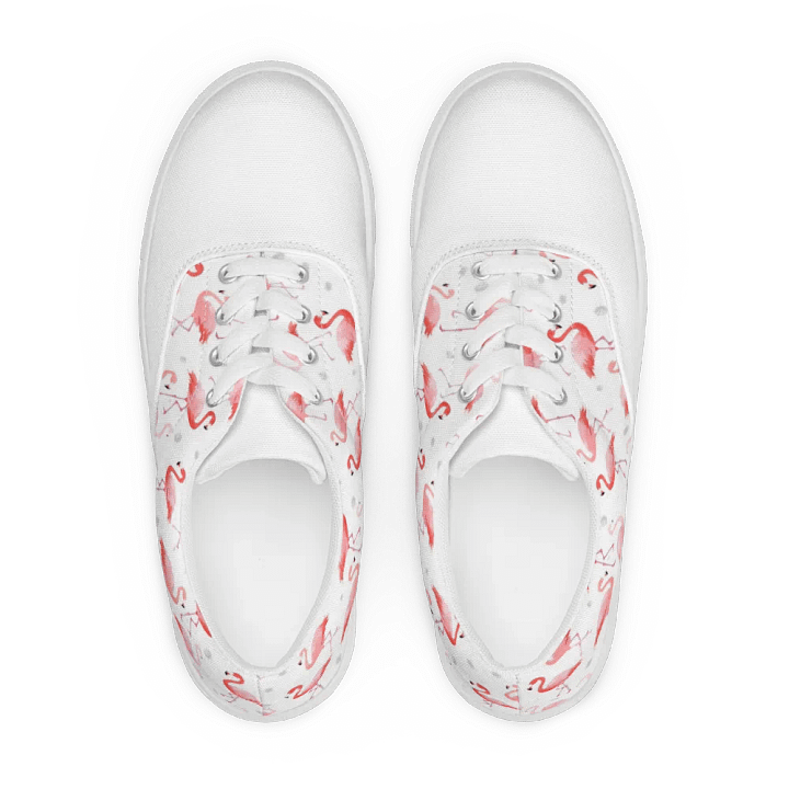Women's Pink Flamingo Lace-Up Canvas Shoes, Tropical Bird Pattern, Comfortable Fashion Canvas Shoes, Unique Gift product image (2)