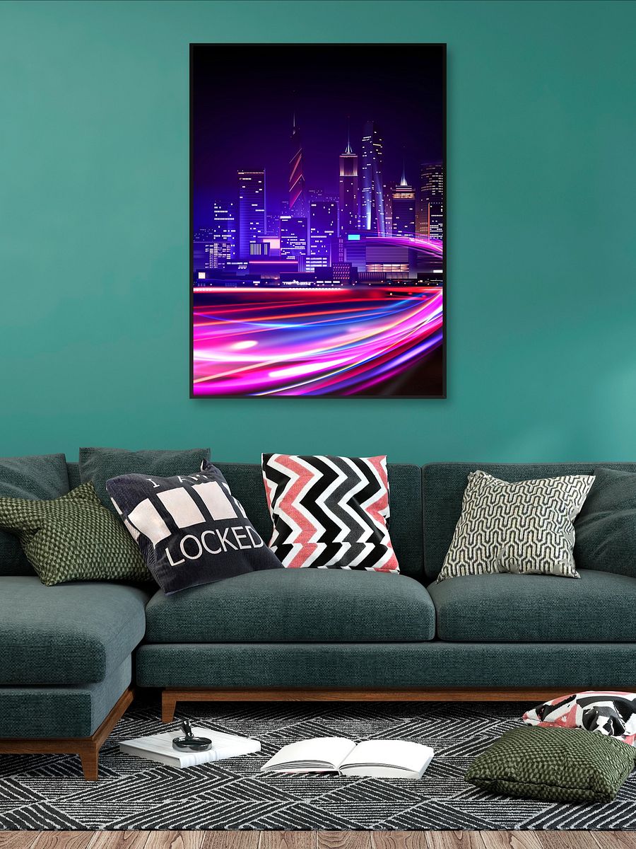Neon city: fast lights #2 (synthwave/vaporwave/retrowave/cyberpunk) — aesthetic poster product image (2)