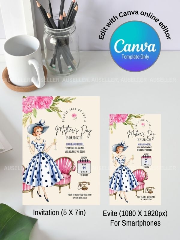 Mother's Day Brunch Invitation Bundle - Lady With Champagne product image (4)