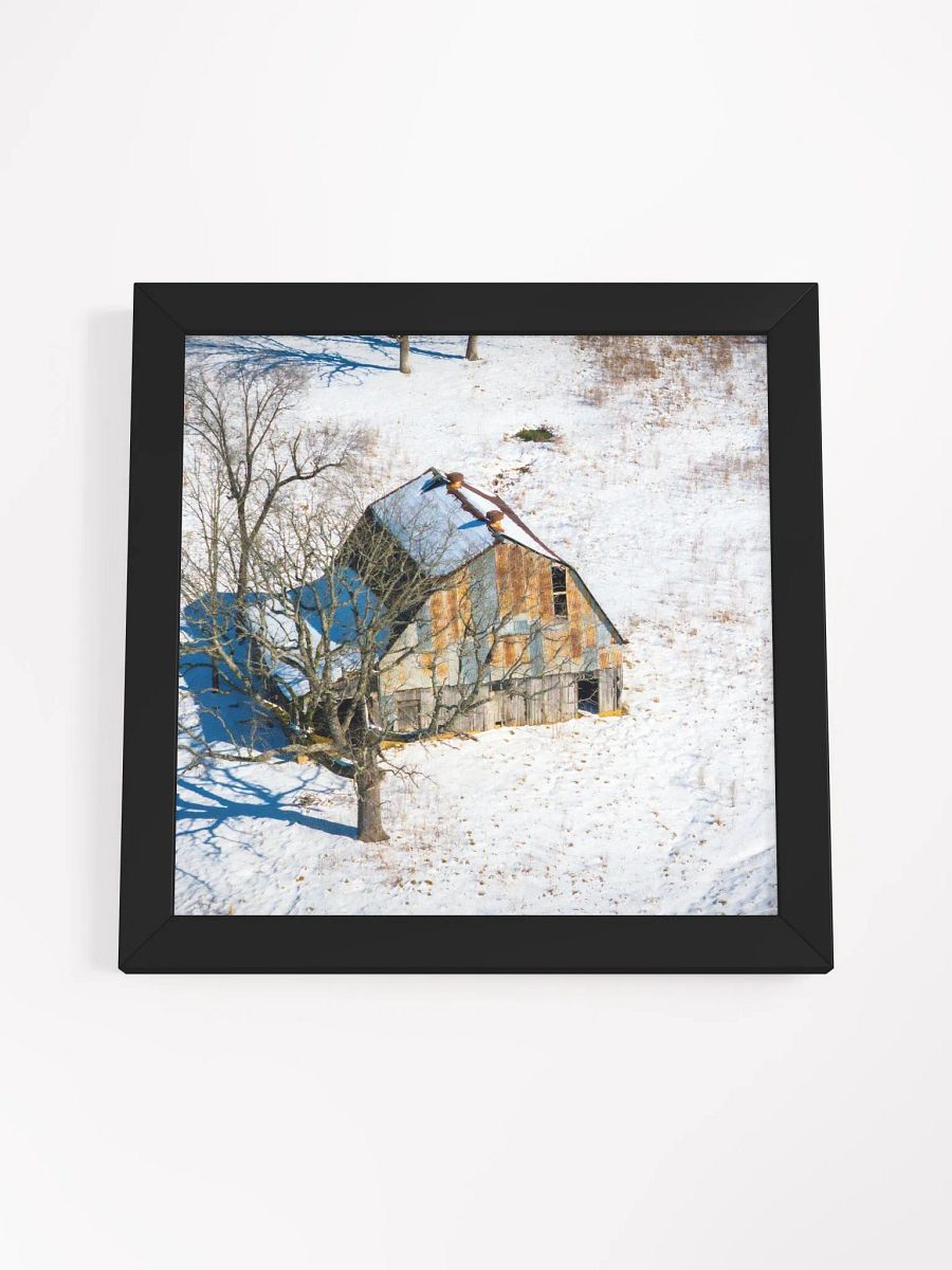 Winter Sentinel – An Ozarks Barn in Snow - Framed Poster (Multiple Square Sizes Available) product image (16)