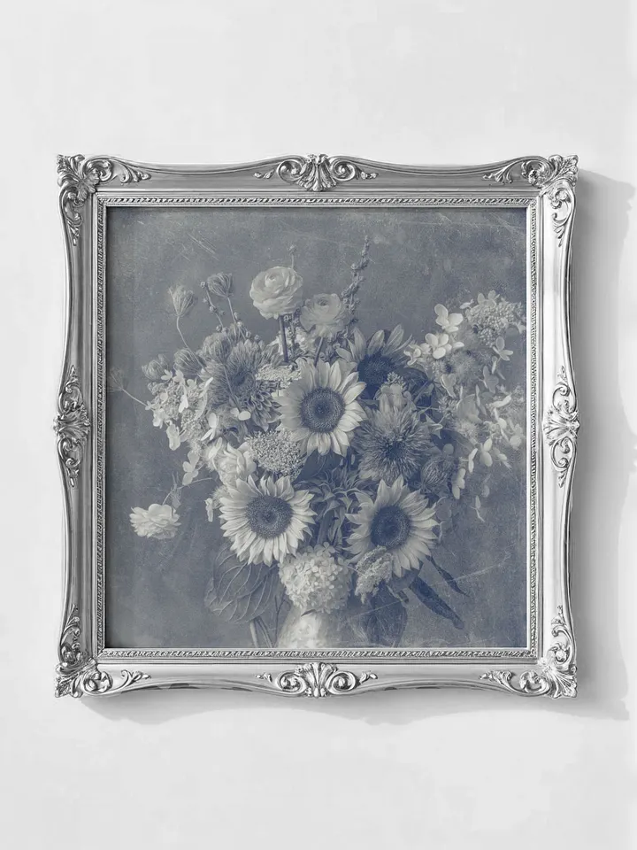 Light Sunflowers, Vintage Blue Monochrome Square (Printable) product image (1)