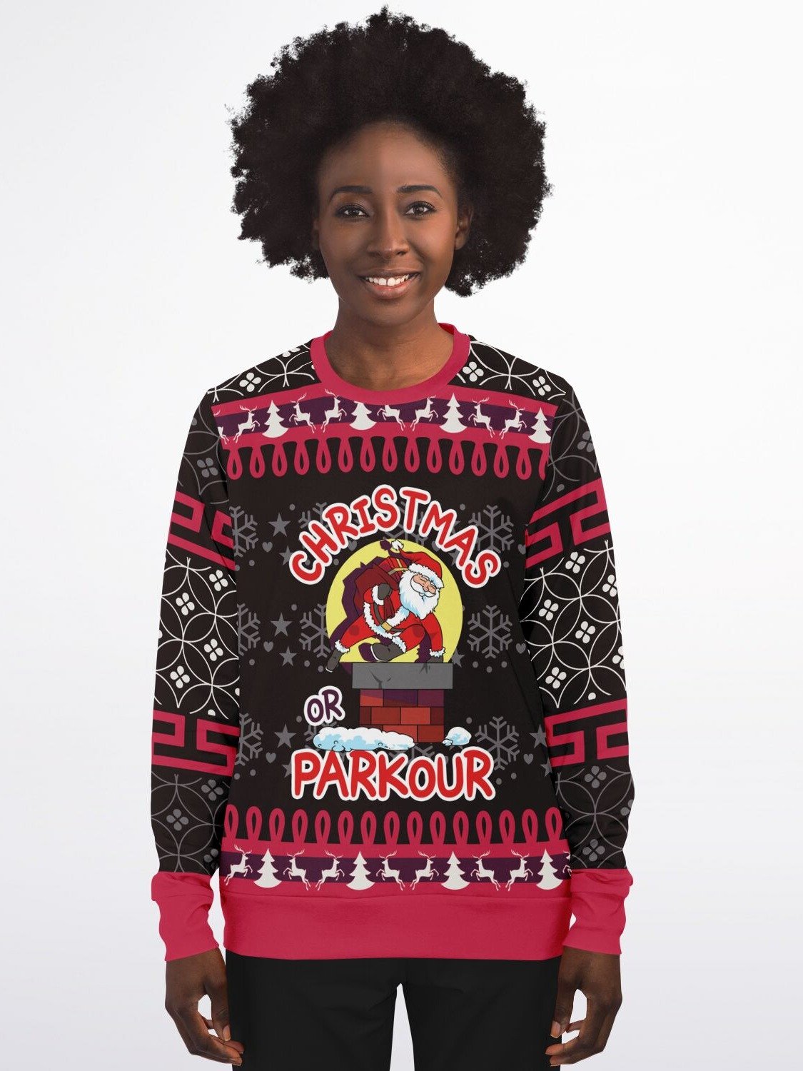 Santa Parkour Ugly Christmas Sweater | Funny Athletic Holiday Sweatshirt | Unique Winter Christmas Party Outfit product image (1)