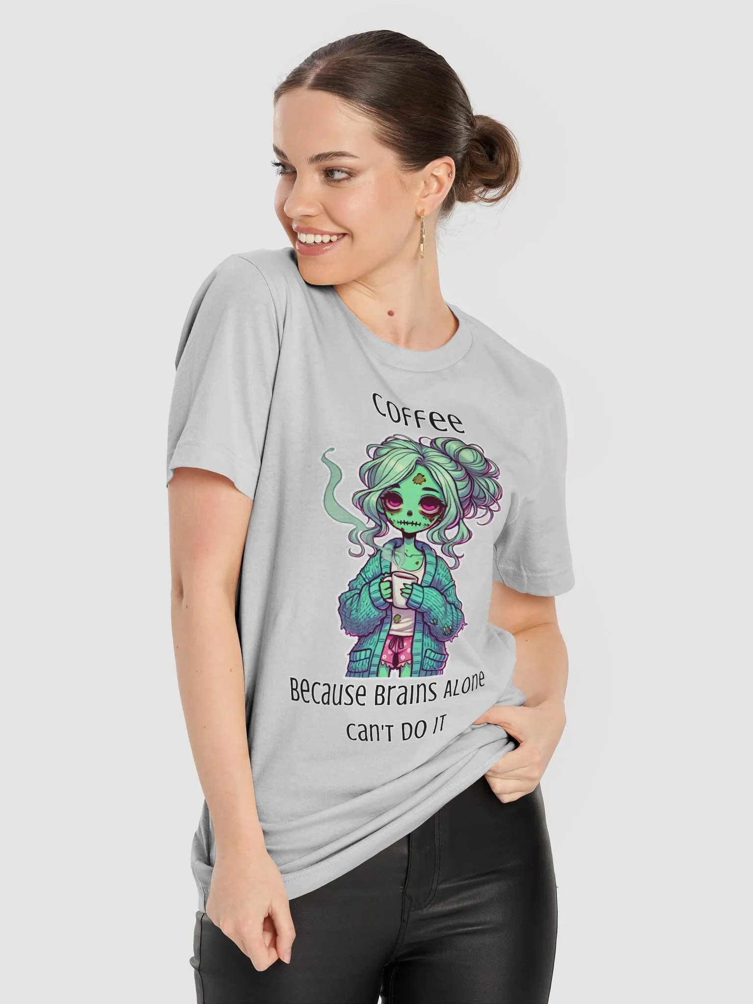 "Coffee, Because Brains Alone Can't Do It" Zombie Mom T-Shirt product image (9)