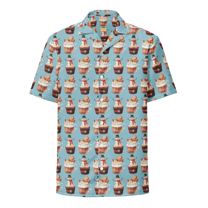 Xmas tea time gingerbread man latte cupcake Unisex Hawaiian Shirt product image (1)