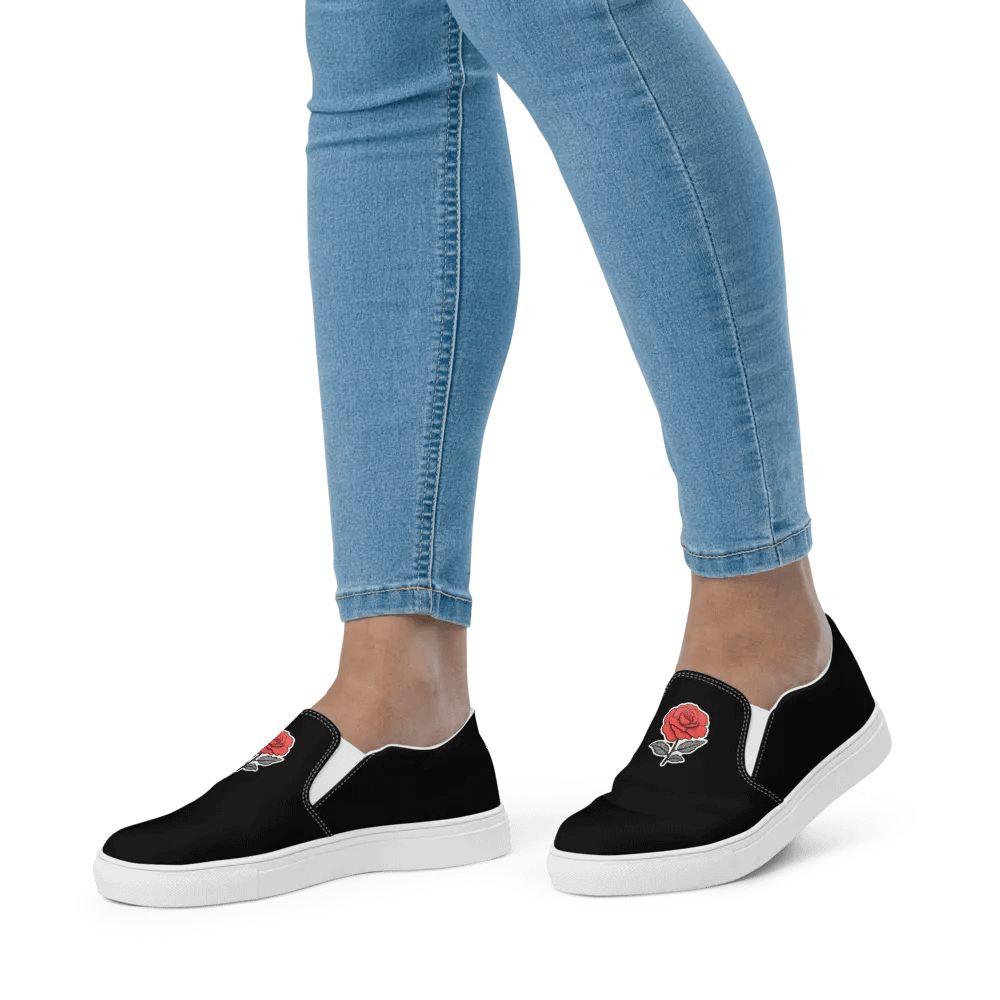 Red Rose Black Women's Canvas Slip-Ons product image (4)