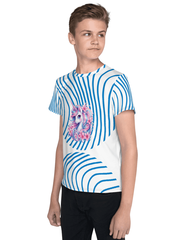 KIDS- GIRL TEE -Blue Groovy line with Unicorn design- All-Over Print Youth Crew Neck T-Shirt product image (4)