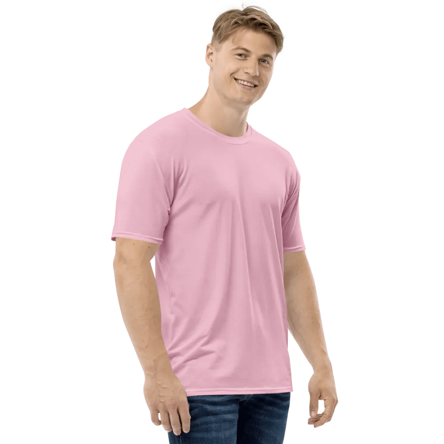 Plain Light Pink Soft Summer Men's Crewneck Polyester Heavyweight Premium T-Shirt by Treasure Pie product image (6)