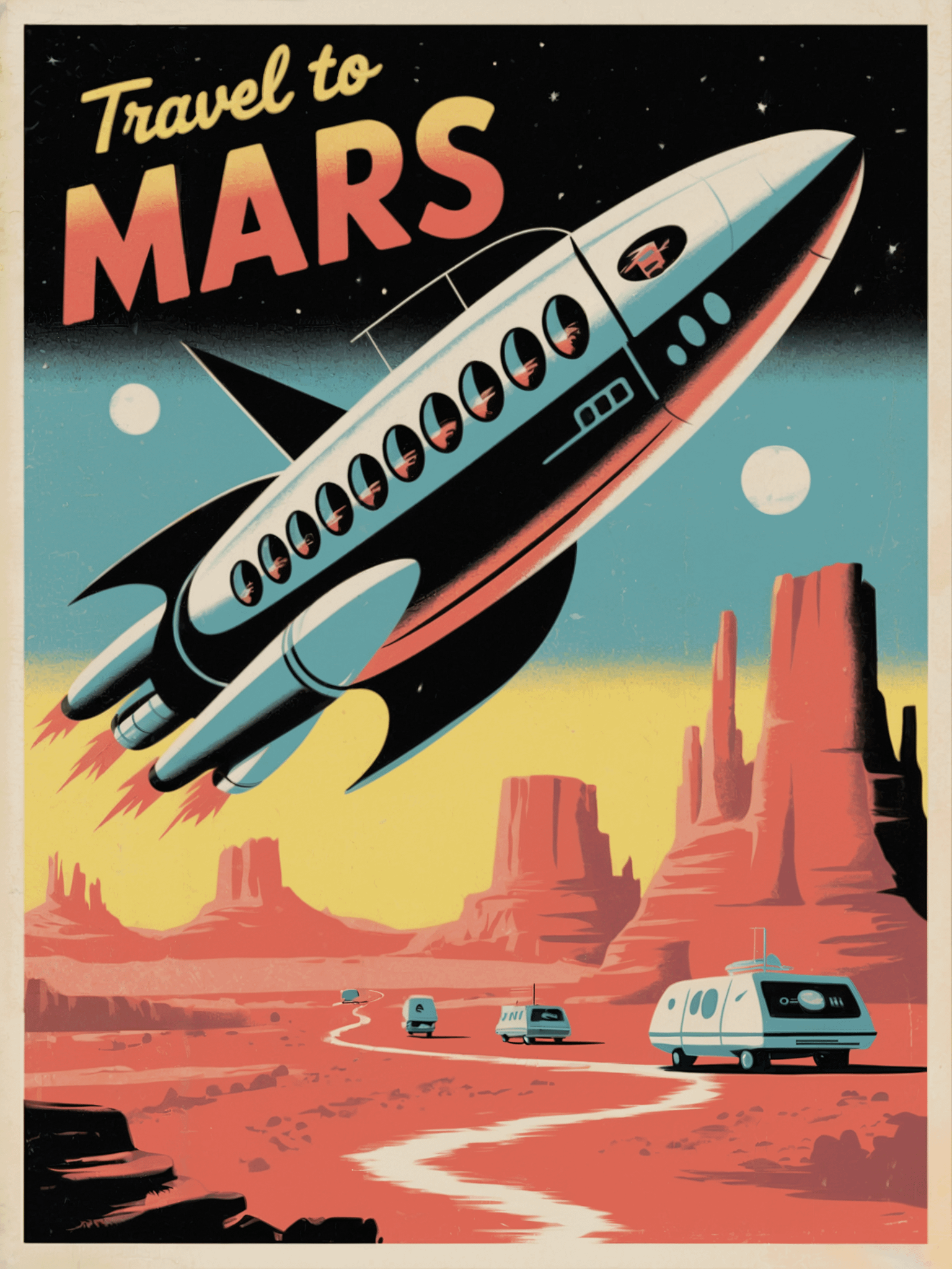 Travel to Mars – Retro Vintage Style Poster - Stellar Sci-Fi Wall Art product image (1)