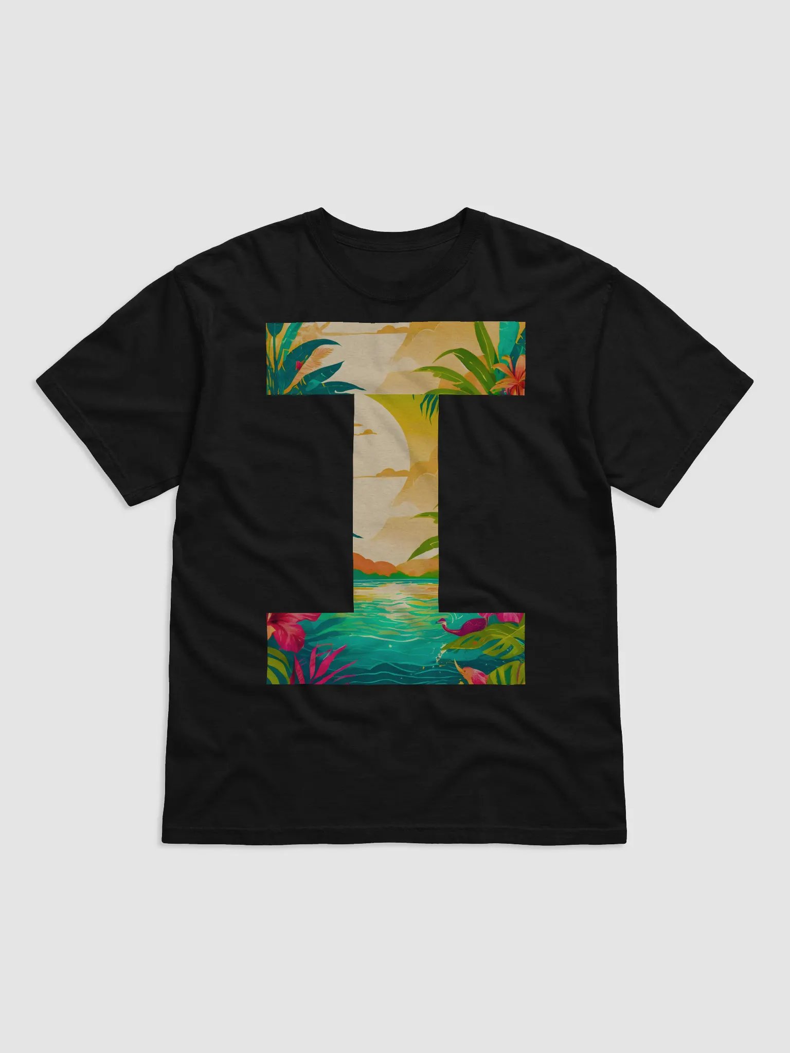 Tropical Sunset Paradise T-Shirt (Letter-I) product image (1)