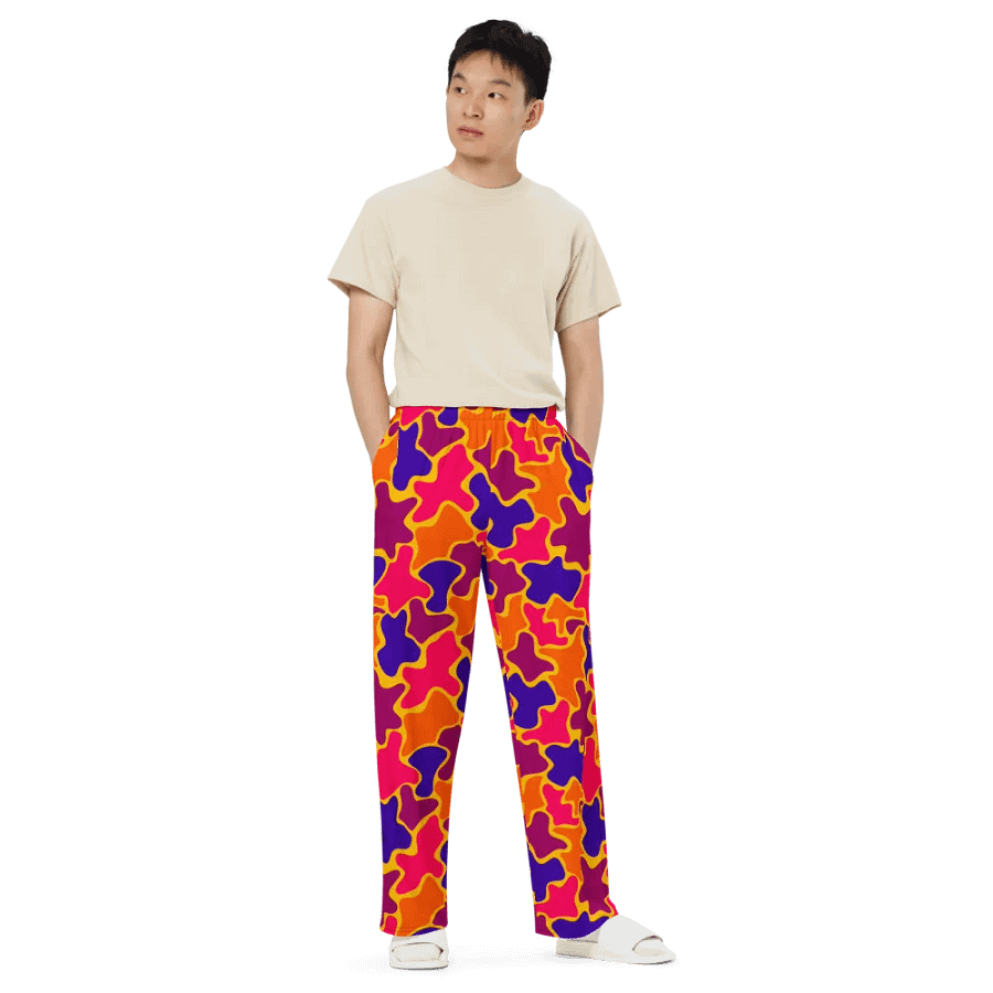 Multi Colored Pattern Blobs Unisex Wide leg Pants product image (6)