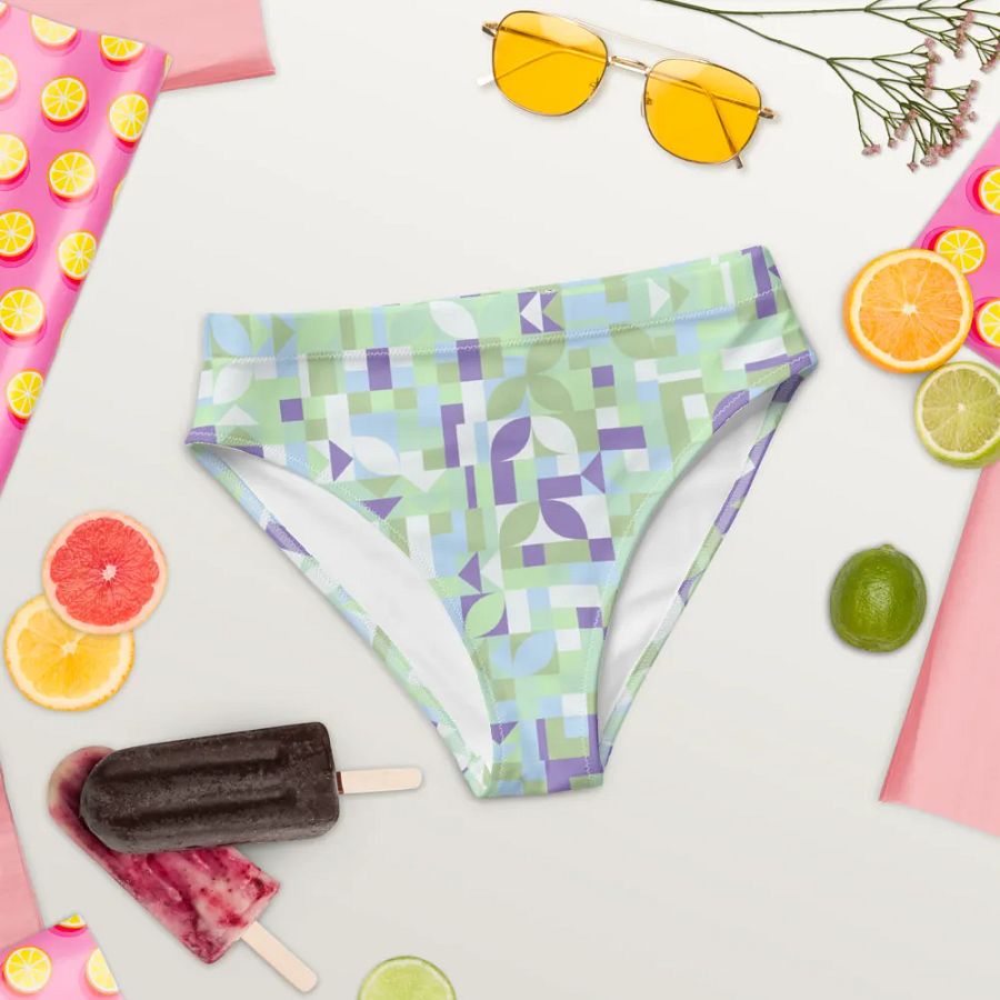 Colorful vector Pattern Design High Waisted Bikini Bottom - v15 product image (8)