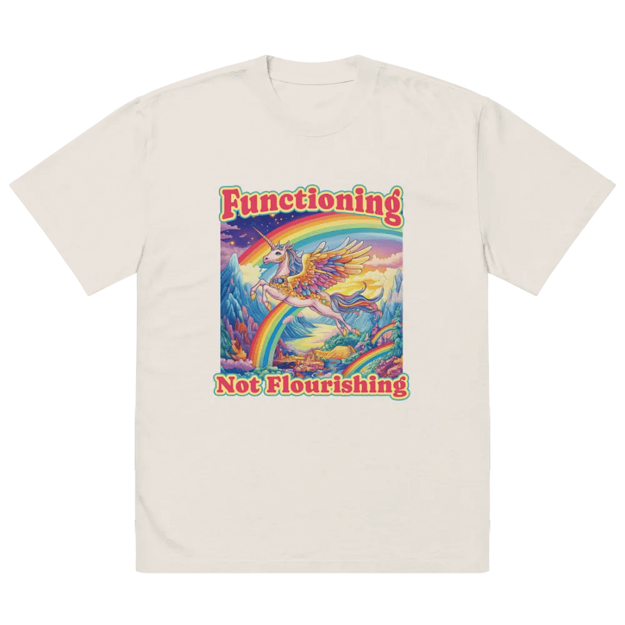 Functioning Not Flourishing Oversized Faded T-Shirt – Unicorn & Rainbow Edition product image (2)
