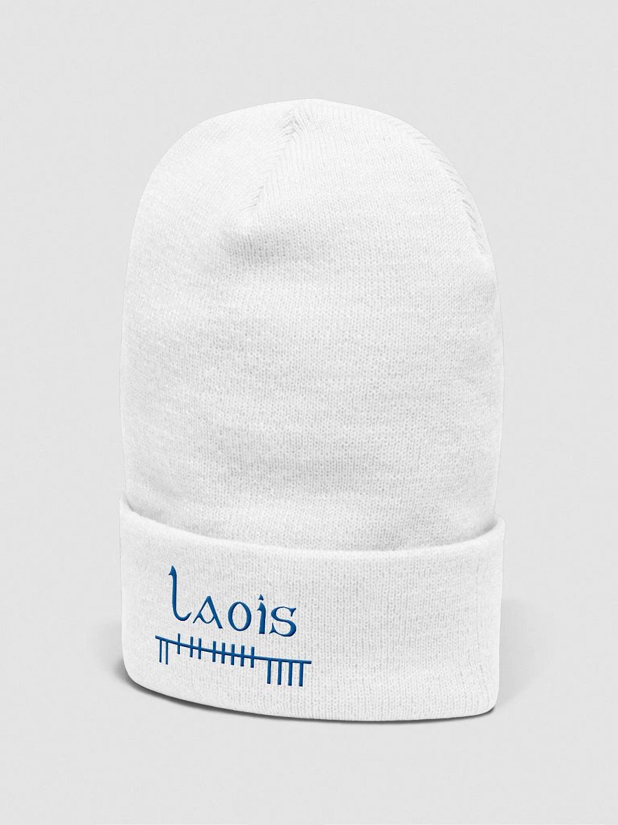 Laois Orthodox style Ogham, white with blue, embroidered Cuffed Beanie product image (2)