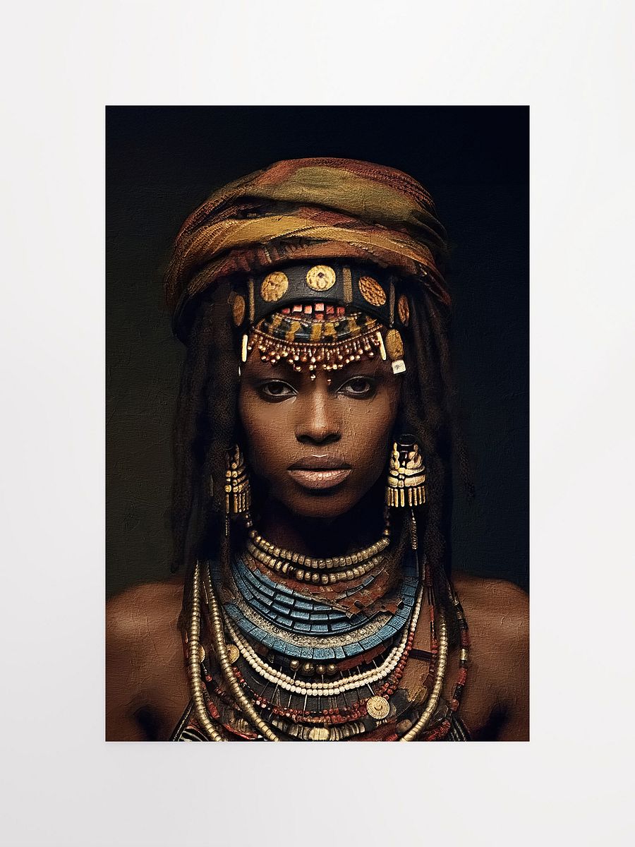African Woman in Traditional Head Dress, Bronze & Blue Stone Jewelry Poster Print, Unframed product image (1)