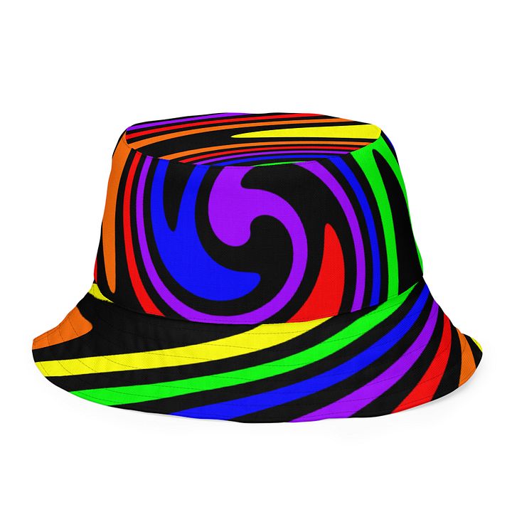 Rainbow Reversible Bucket Hat, Queer Pride Stripes and Psychedelic Spirals Accessory product image (1)