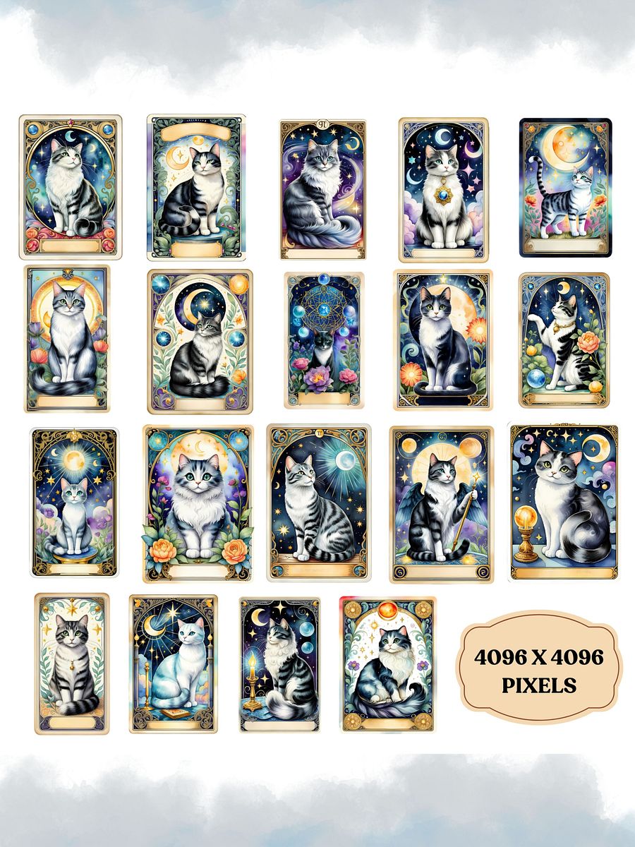 60 Cat Tarot Cards Clipart Bundle product image (4)