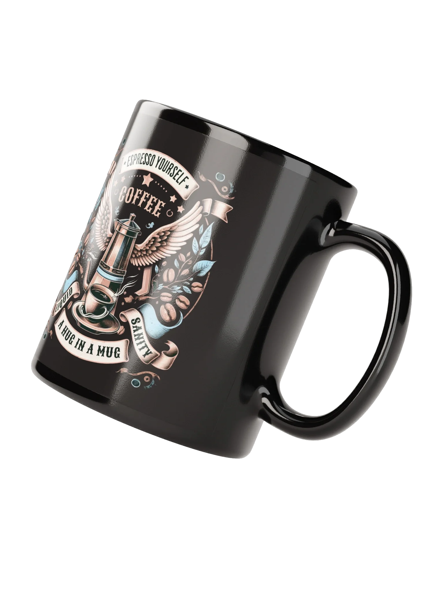 Espresso Yourself Coffee Mug Vintage Moka Pot & Wings Design product image (4)