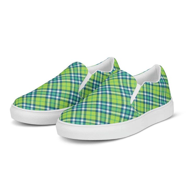 Lime and Turquoise Plaid Men's Slip-On Shoes product image (2)