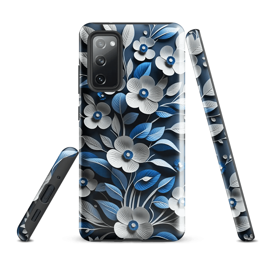 Tough Phone Case for Samsung® - Blue and White Paper Flowers product image (3)