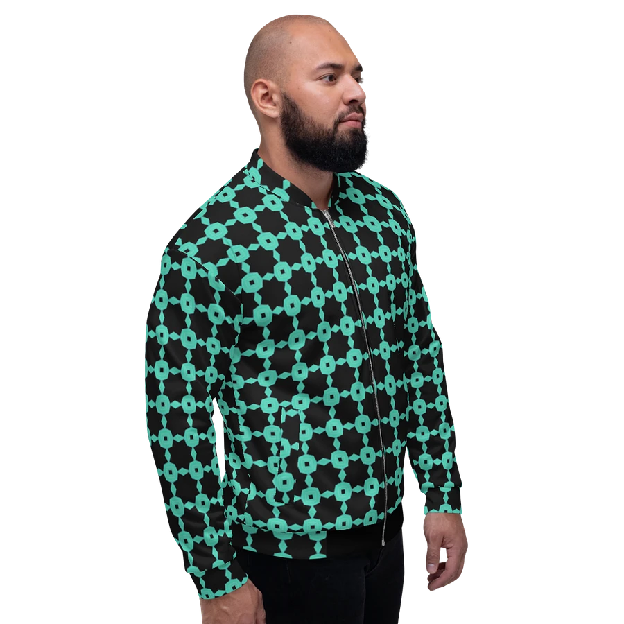 Abstract Neon Green Repeating Chain Pattern Unisex All Over Print Bomber Jacket product image (5)
