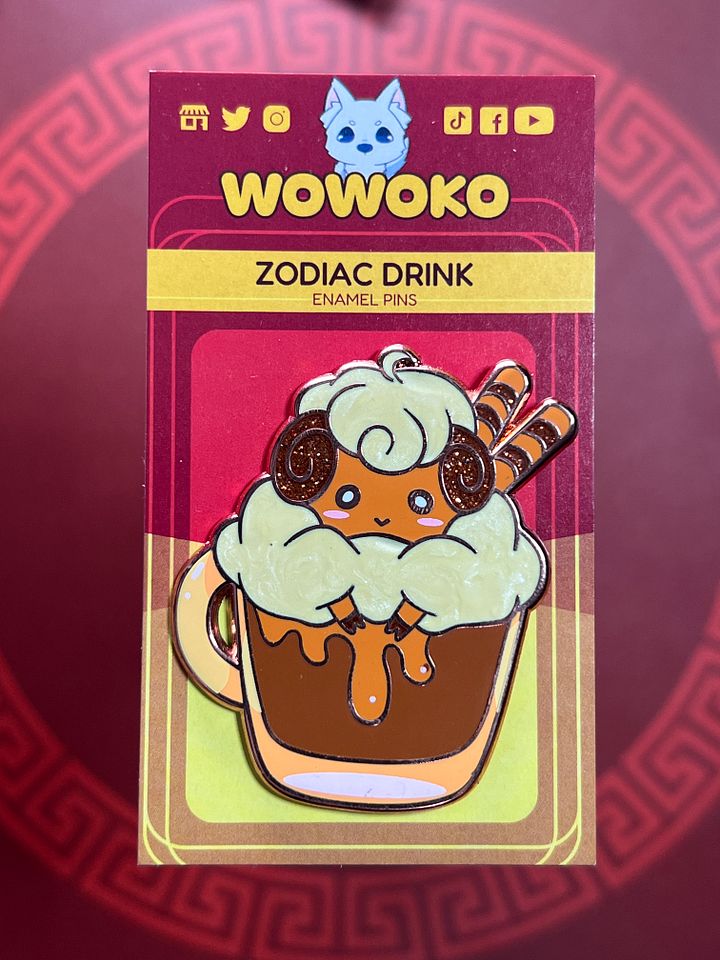 Enamel Pin - Zodiac Drinks - Cappuccino Lamb w/ Coffee Cookie Sticks product image (1)