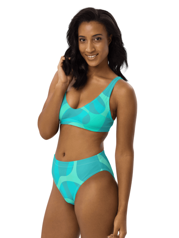 Abstract Water Print Turquoise High-Waisted Bikini product image (5)