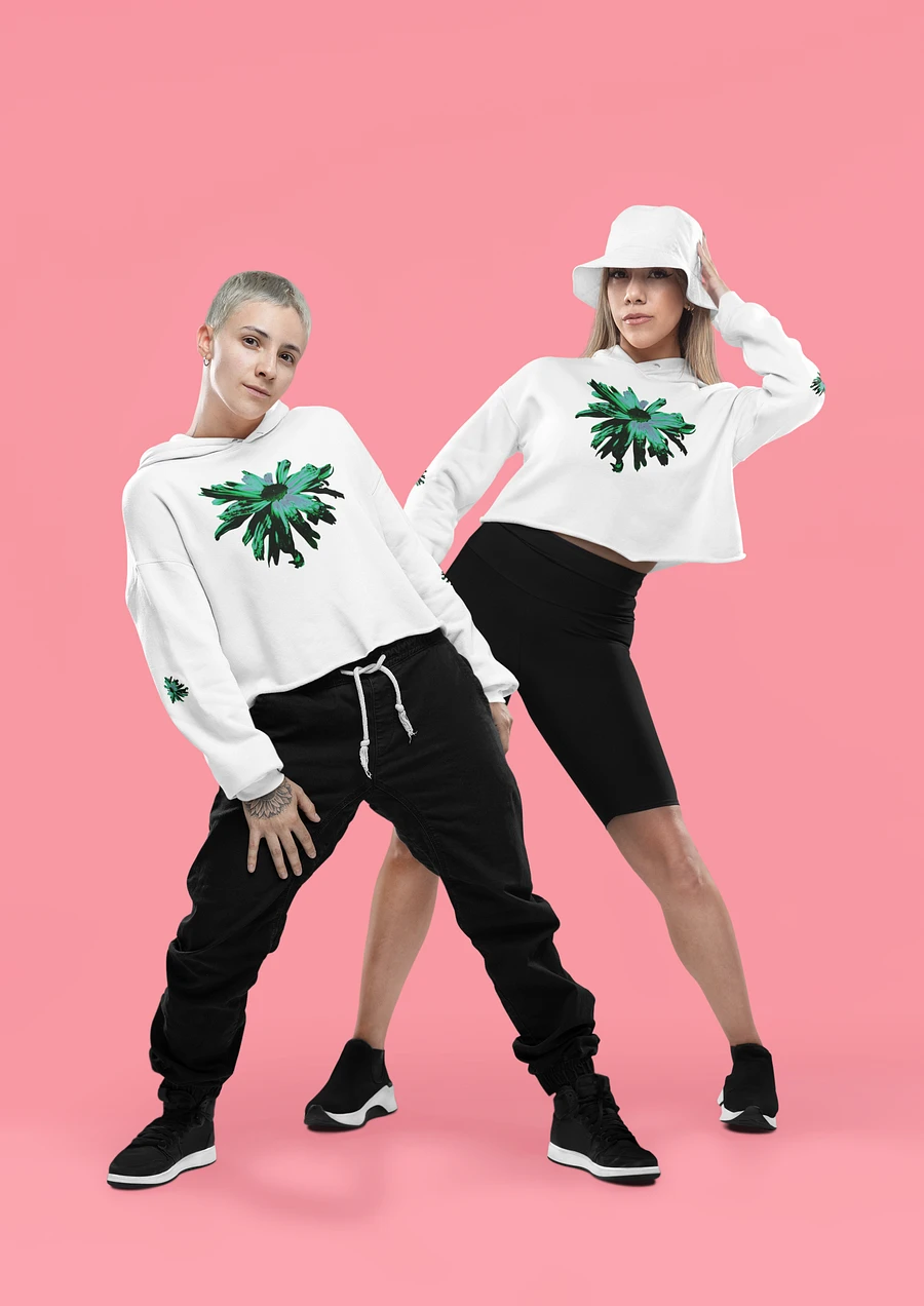 Abstract Green Floating Daisy Women's Cropped Fleece Pull Over Hoodie product image (3)