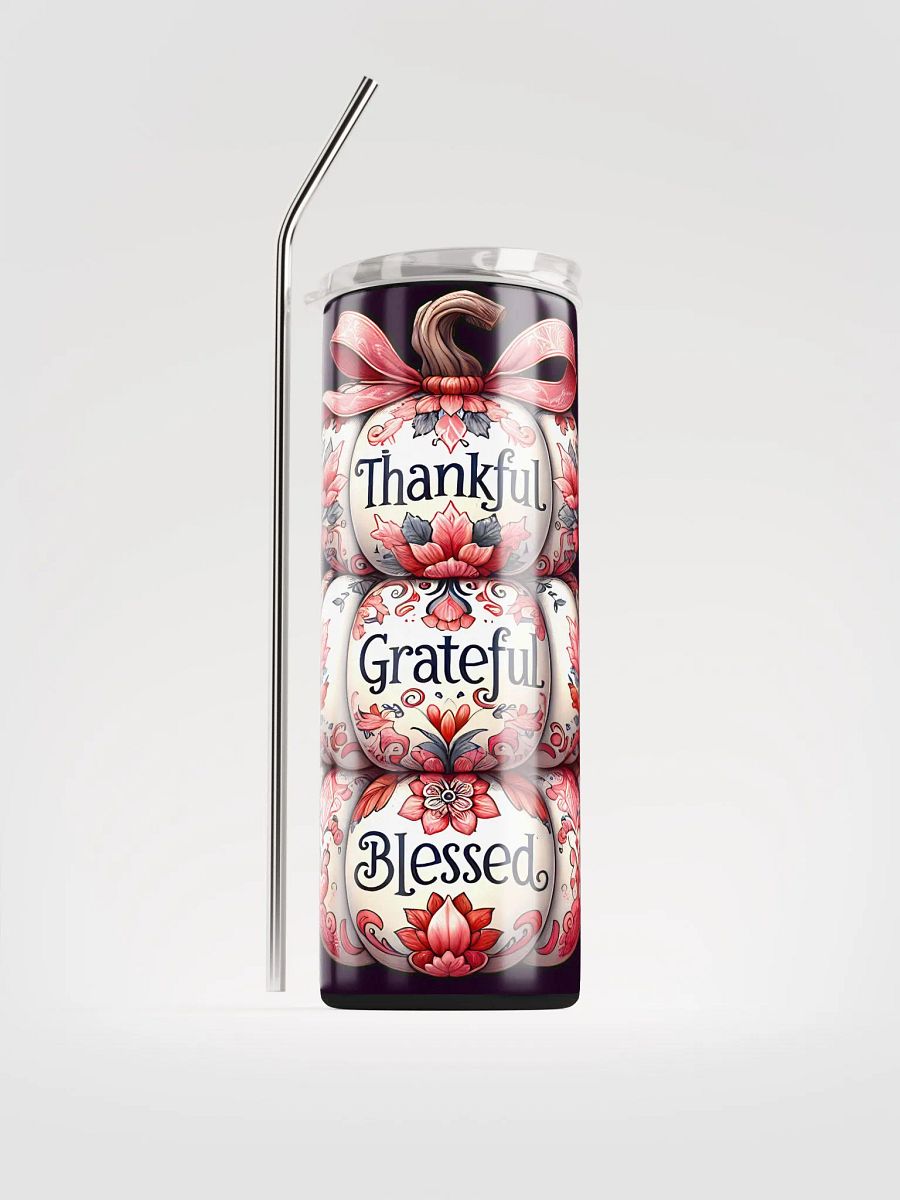 Thankful Grateful Blessed Pink & White Sublimation Design Stainless Steel Tumbler. product image (5)