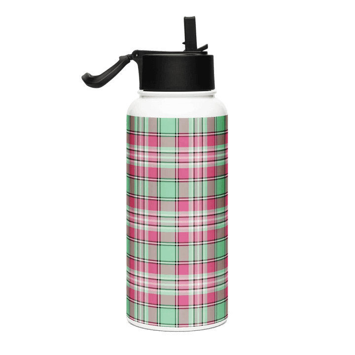 Mint Green and Pink Plaid Water Bottle product image (1)
