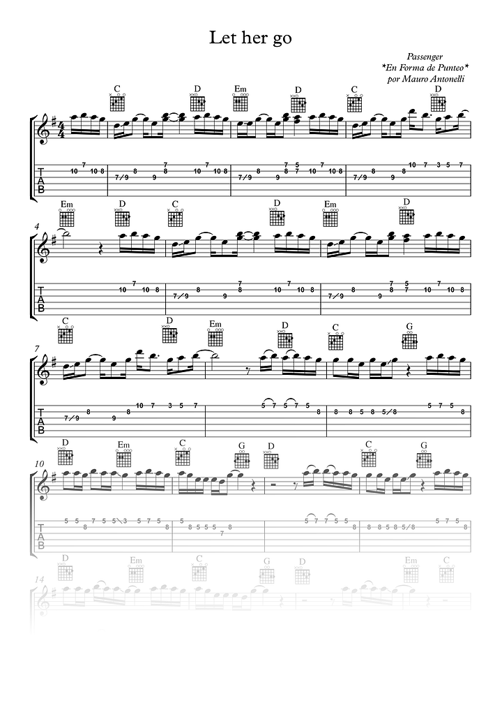 Let her go - Partitura + Tab + Acordes + Pista product image (1)