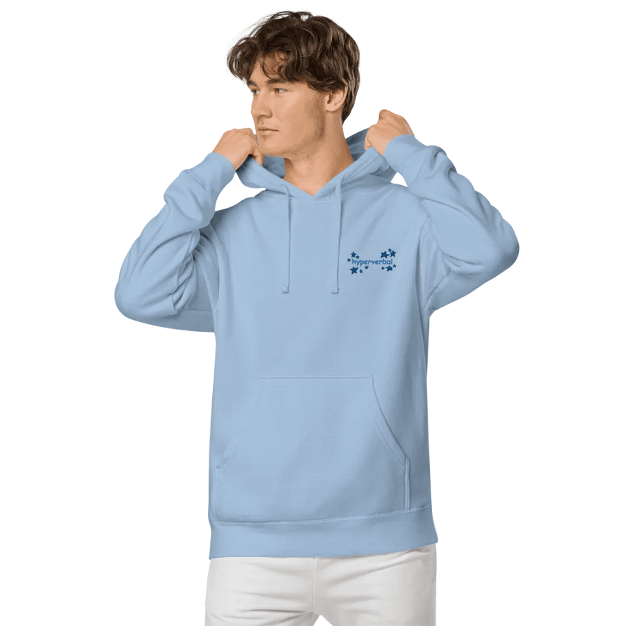 hyperverbal (L.C. comic sans with stars, duotone blue) embroidered pigment-dyed hoodie product image (10)