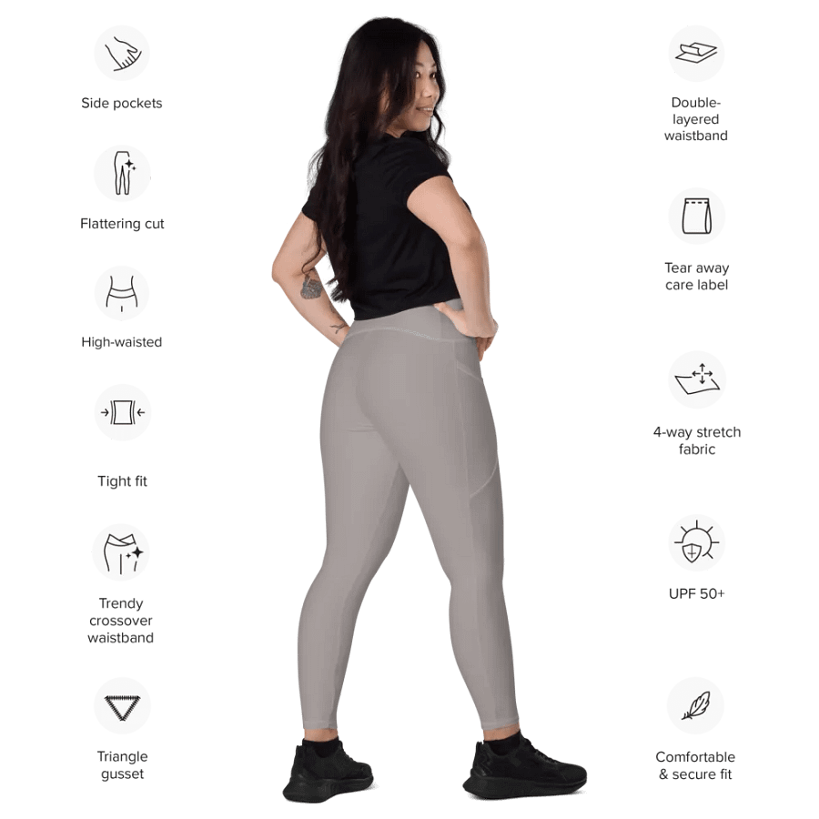 Plain Grey Soft Summer Women's High Waisted Premium Crossover Leggings with Pockets by Treasure Pie product image (10)