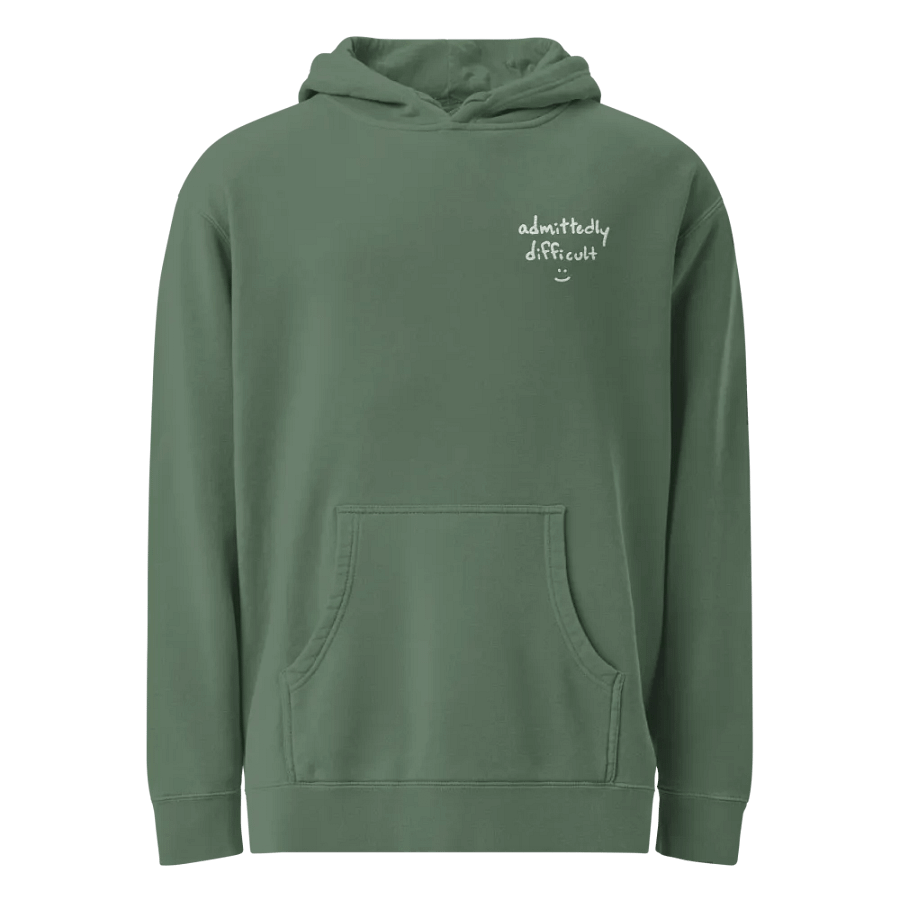 admittedly difficult (white thread) embroidered pigment hoodie product image (2)