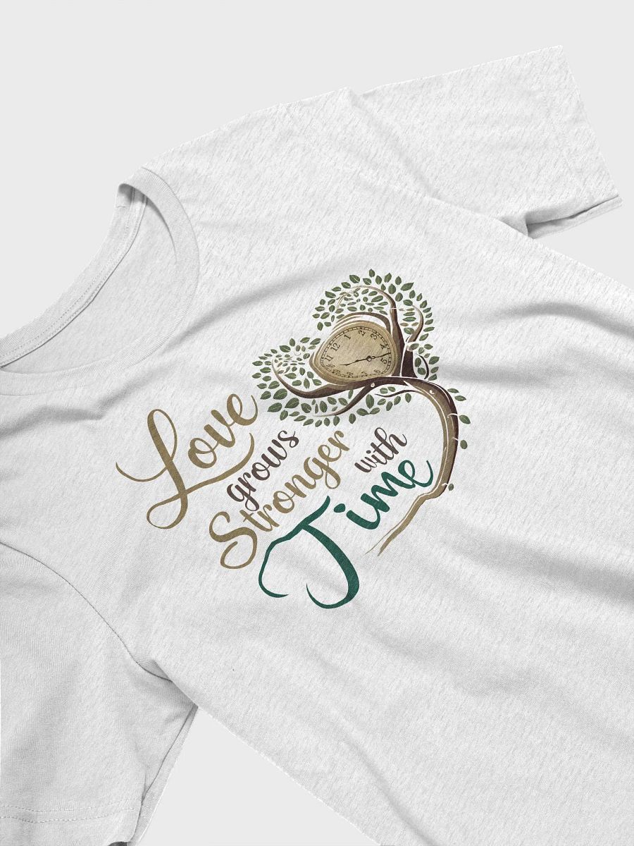 “Love Grows Stronger with Time” t-shirt, Enduring love, Growth and love design tee, Clock and tree symbol, Inspirational wardrobe piece, Gardening-themed clothing, romantic gift, unique gift idea product image (3)