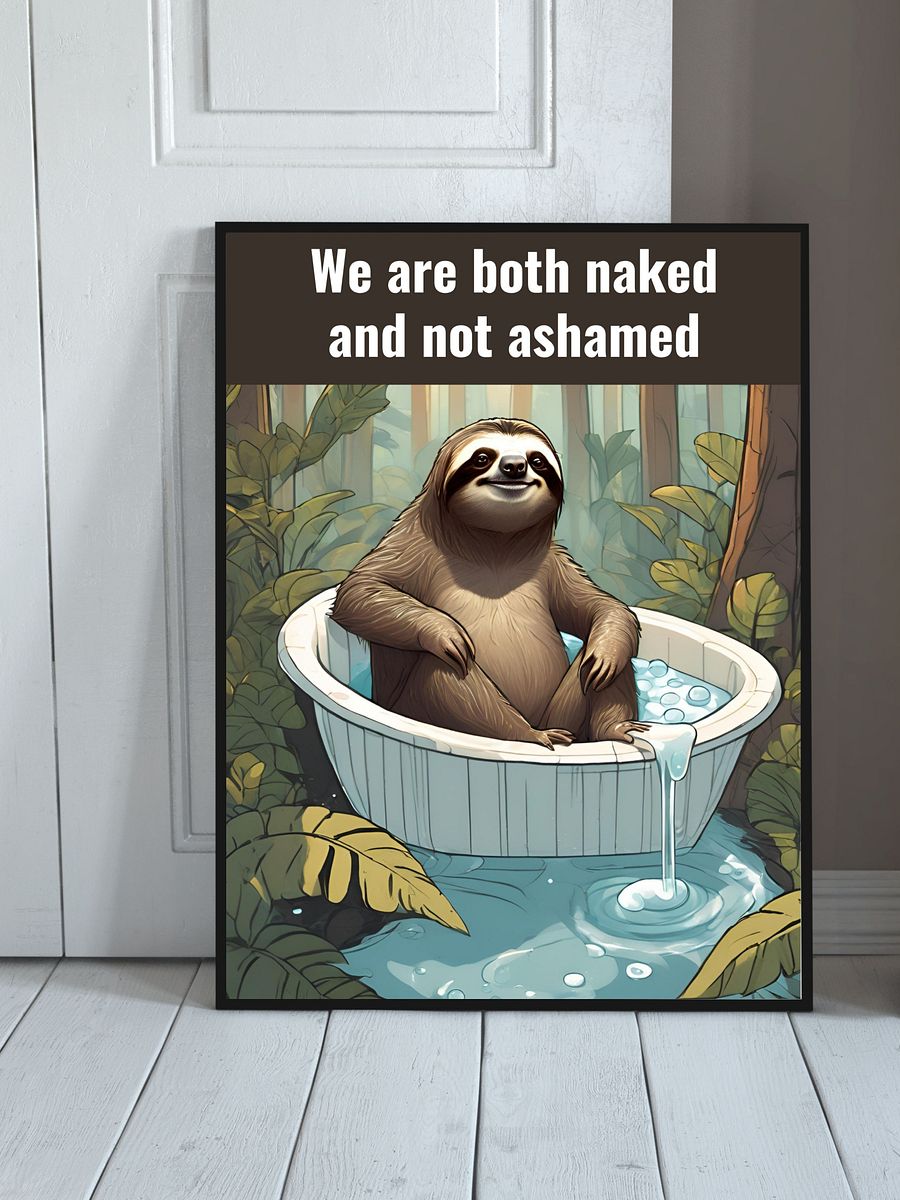 Sloth Enjoying Bubble Bath Bathroom Downloadable Wall Art product image (6)