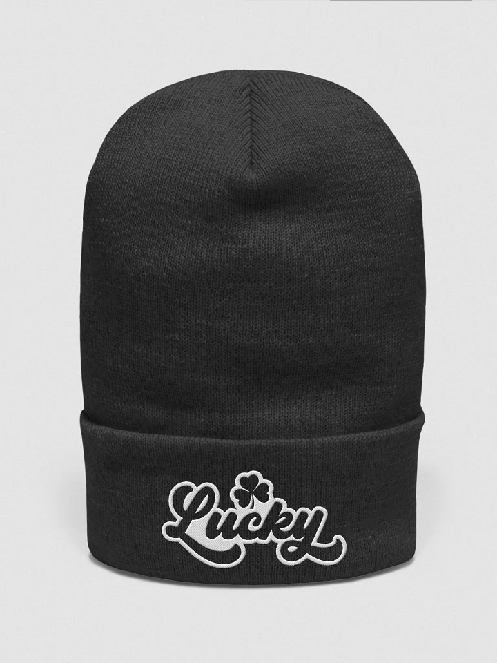 Stylized Lucky Embroidered Cuffed Beanie (White) product image (3)