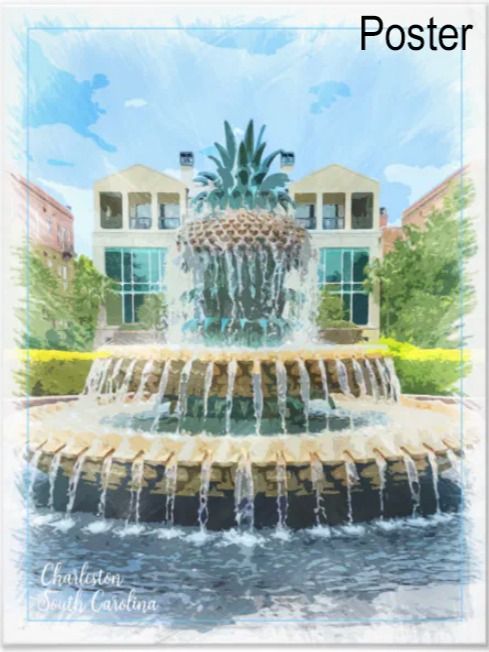 Charleston, South Carolina Famous Pineapple Fountain Digital Watercolor Image Download product image (3)