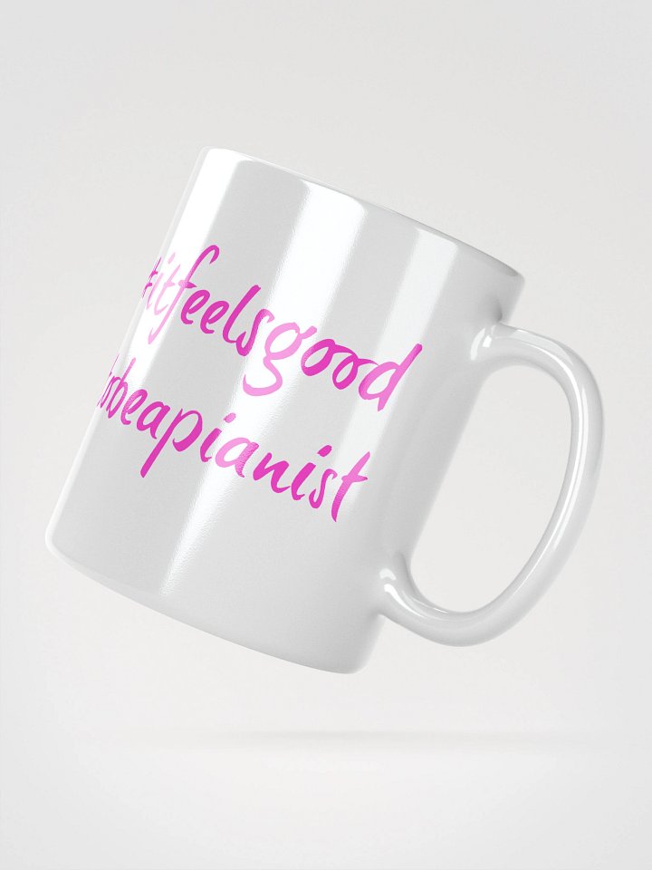 "It Feels Good to Be a Pianist" White Glossy Mug with Pink Script product image (2)