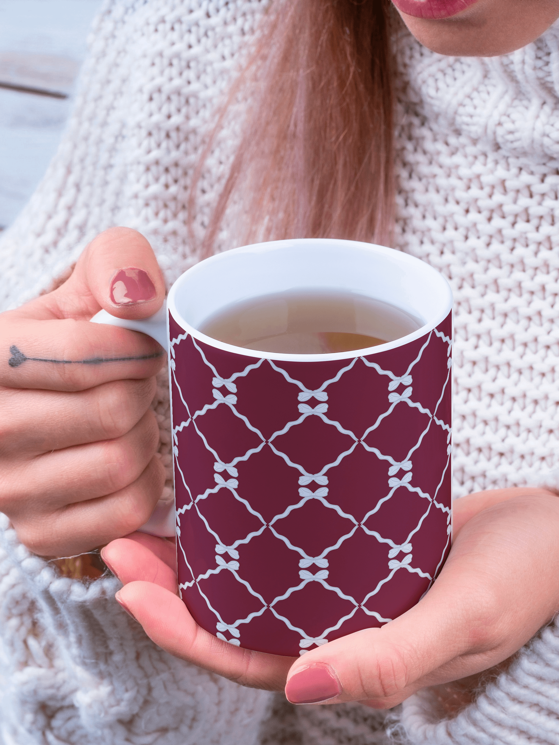 Bows and Ribbon Pattern Mug in Red and White product image (1)