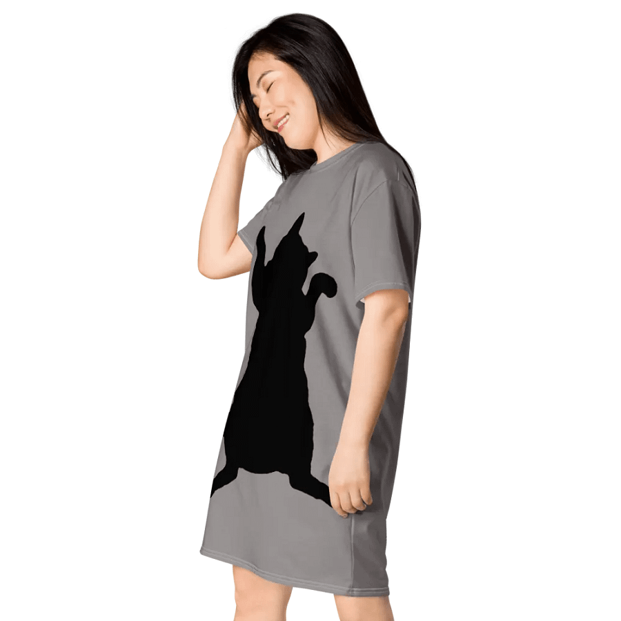 Dancing Demeowcracy Feline Grey T-Shirt Dress product image (3)