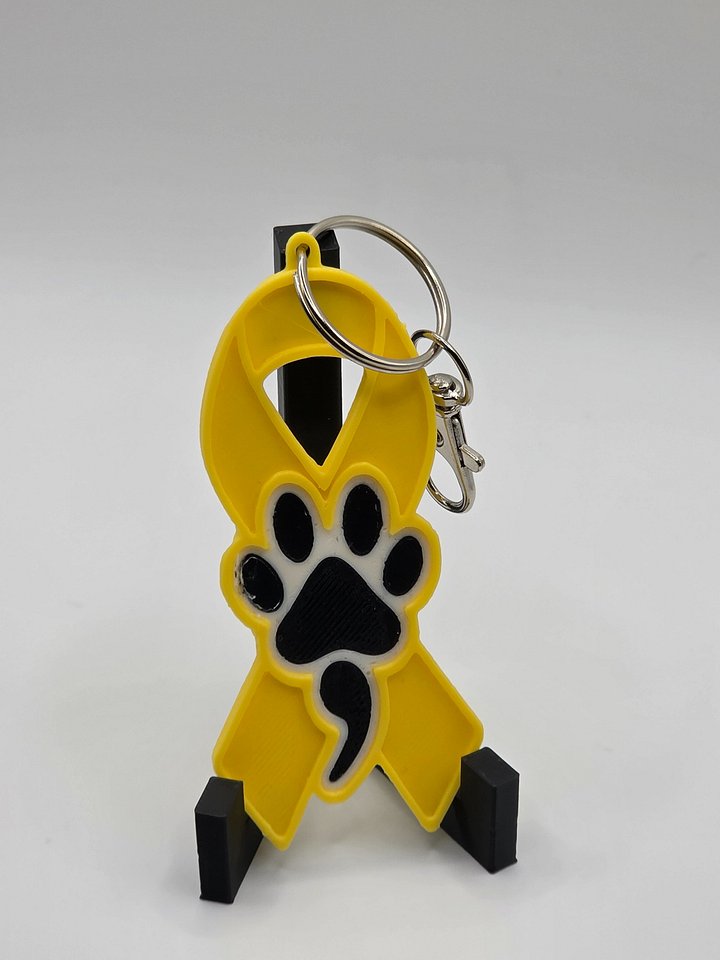 💛 Yellow Awareness Ribbon Keychain | Dog Paw Semicolon product image (2)