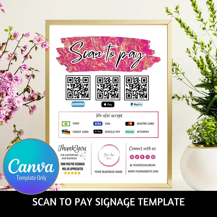 Pink Marigold - Scan To Pay QR Code Sign Template product image (1)