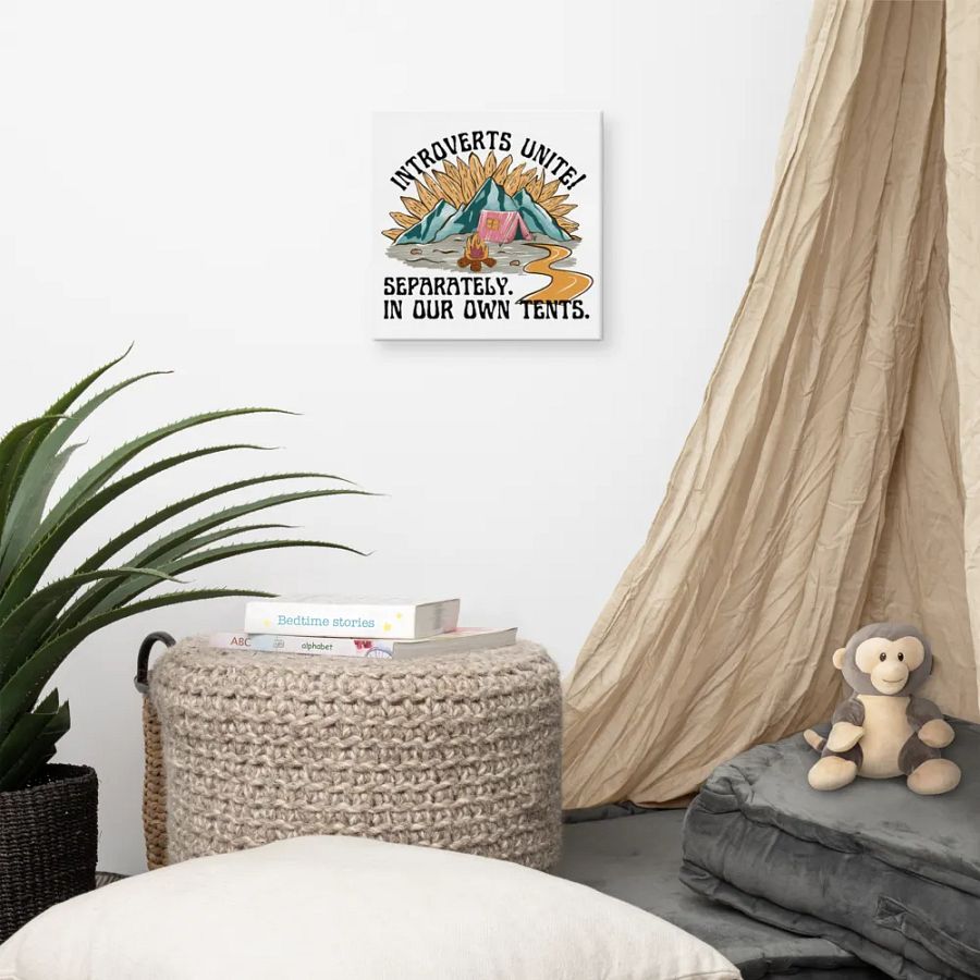 Hand-drawn funny camping introvert retro style canvas wall art product image (8)