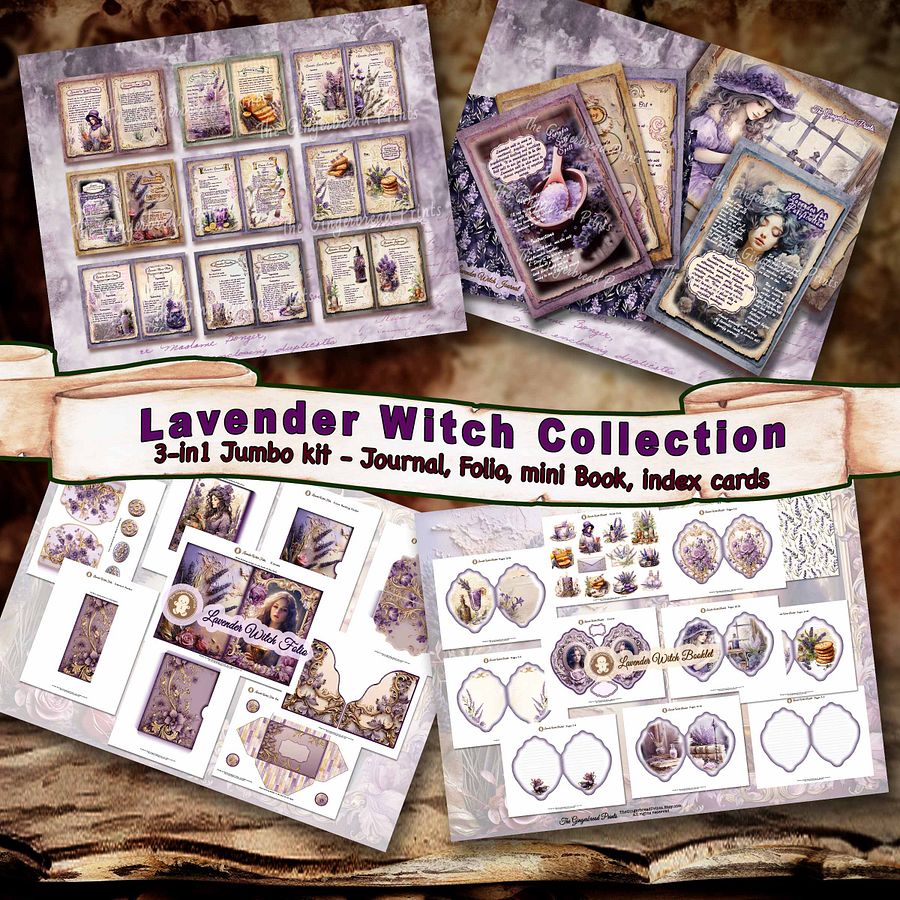 Lavender Witch journal, folio, mini notebook, index cards with pocket 4-in-1 Digital download product image (2)