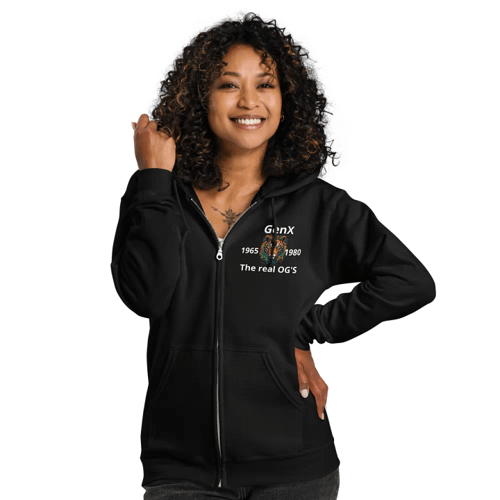 "Tiger's Botanical Bliss GenX Zip Hoodie – Bold Tiger & Floral Design, Stylish Streetwear!" product image (1)
