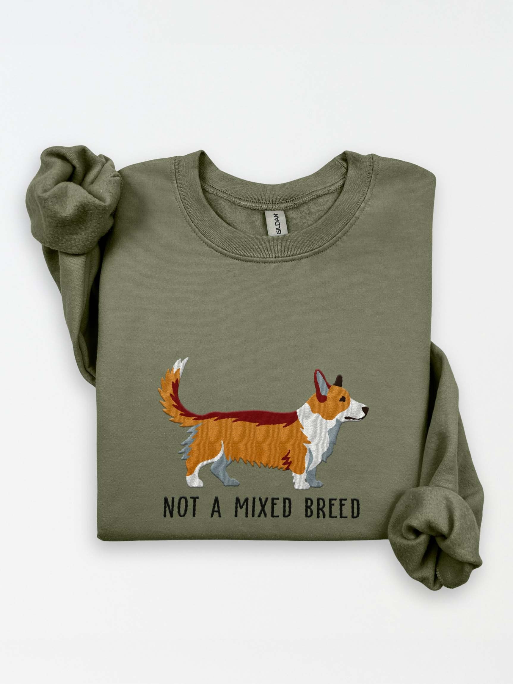 Not a Mixed Breed Sweatshirt (Embroidered) of a Cardigan Welsh Corgi(Tan) product image (1)