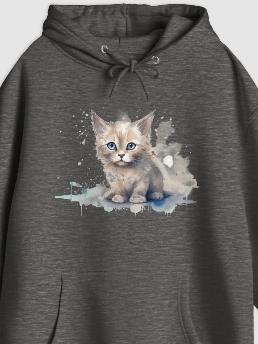Whimsical Kitten Illustrated Hoodie (Watercolor Style) product image (1)