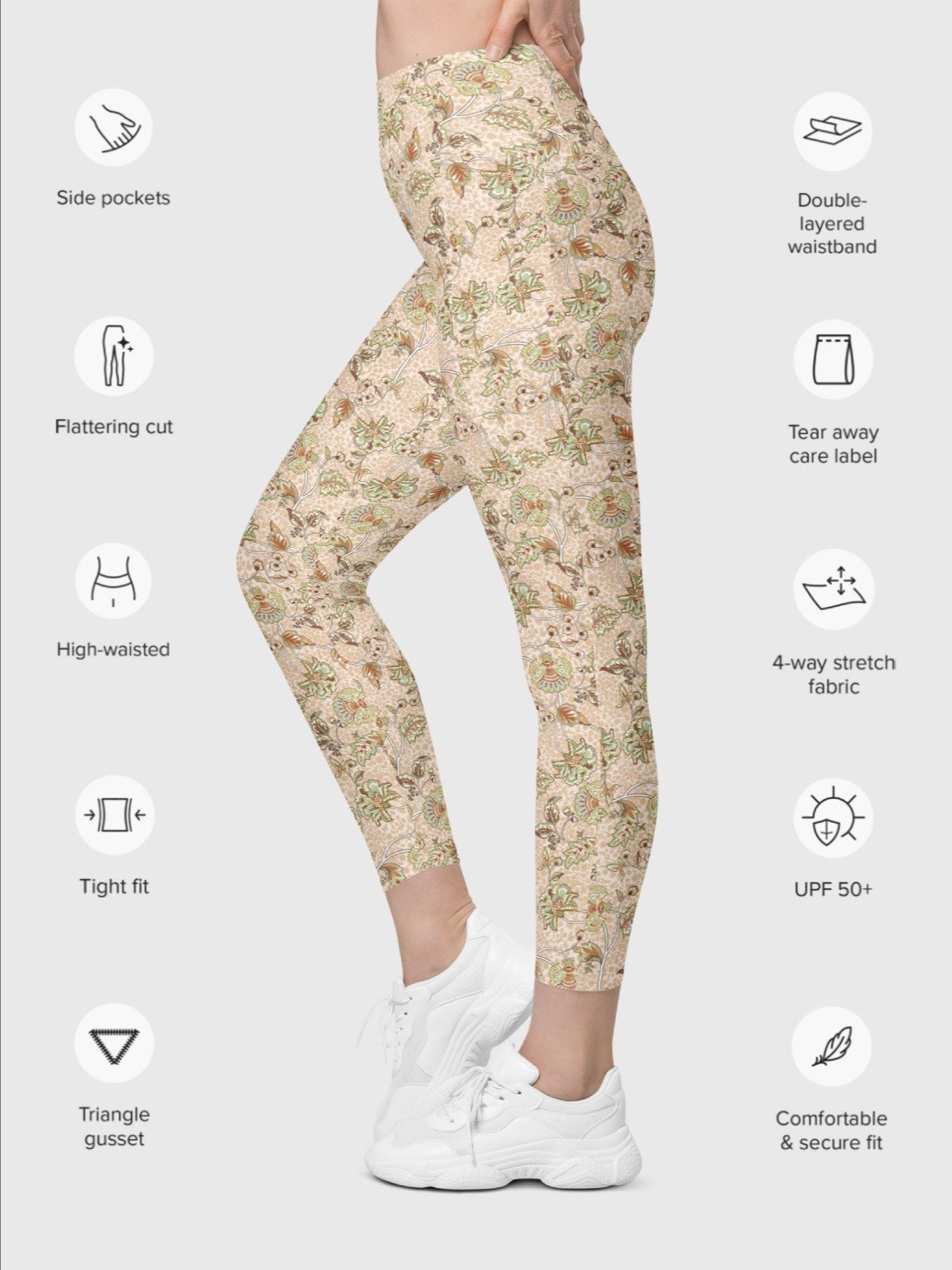 Leggings with Pockets "Elegant Neutral Beige Chintz" product image (4)