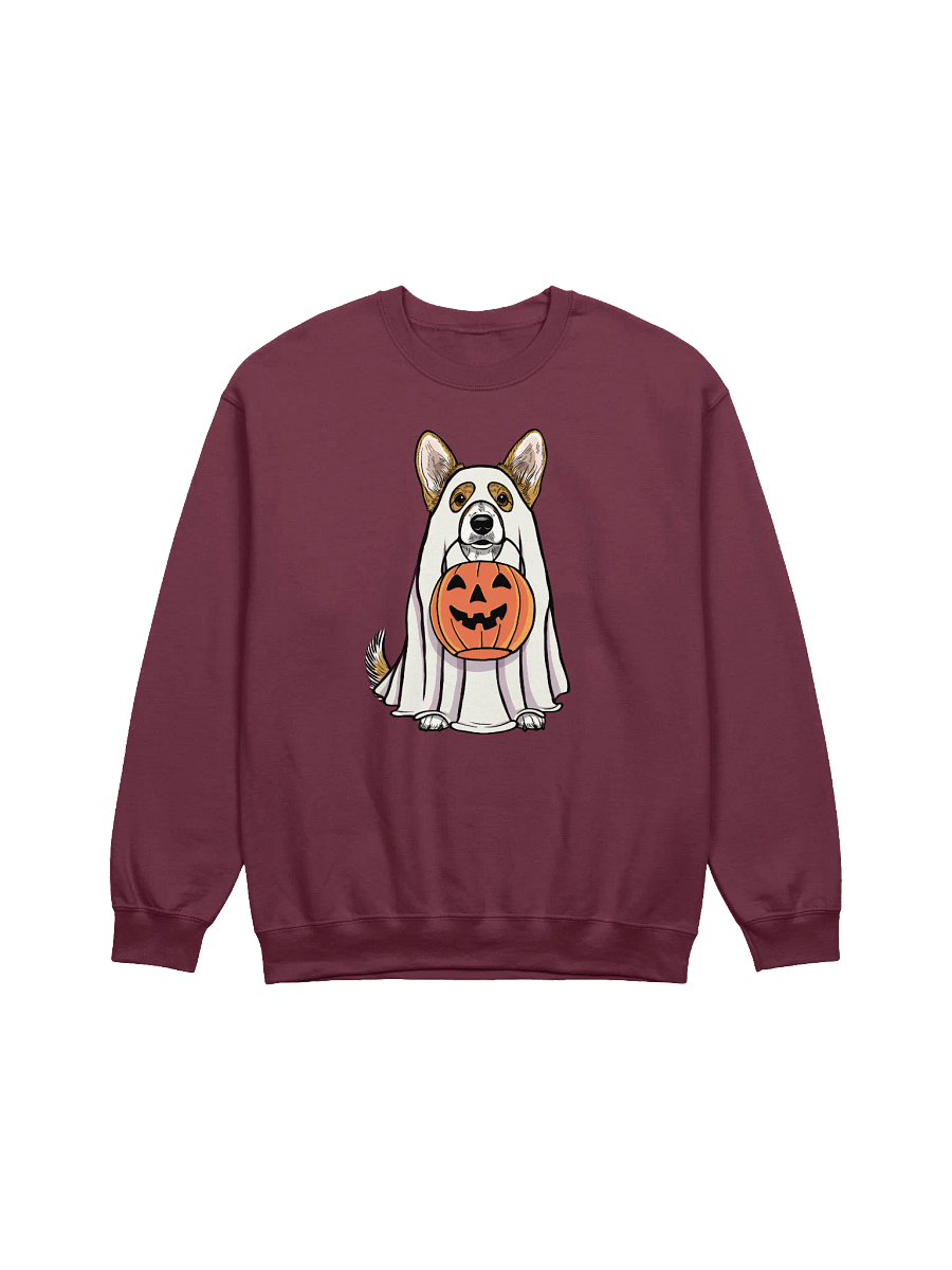 Funny Halloween Cardigan Welsh Corgi Sweatshirt | Funny Corgi Wearing a Ghost Costume and Holding a Pumpkin Basket product image (12)